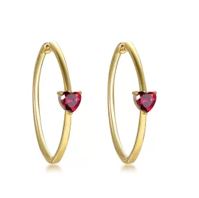 Ruby Heart Hoop Earrings with Charm Garnet Cubic Zirconia